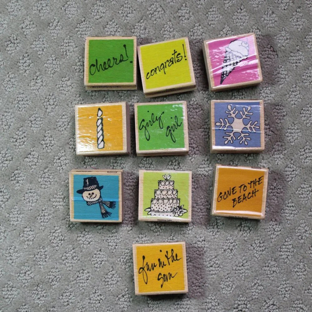 Lot of 10 VAP! Scrap Good Preowned Seasonal Themed Wood Mounted Stamps